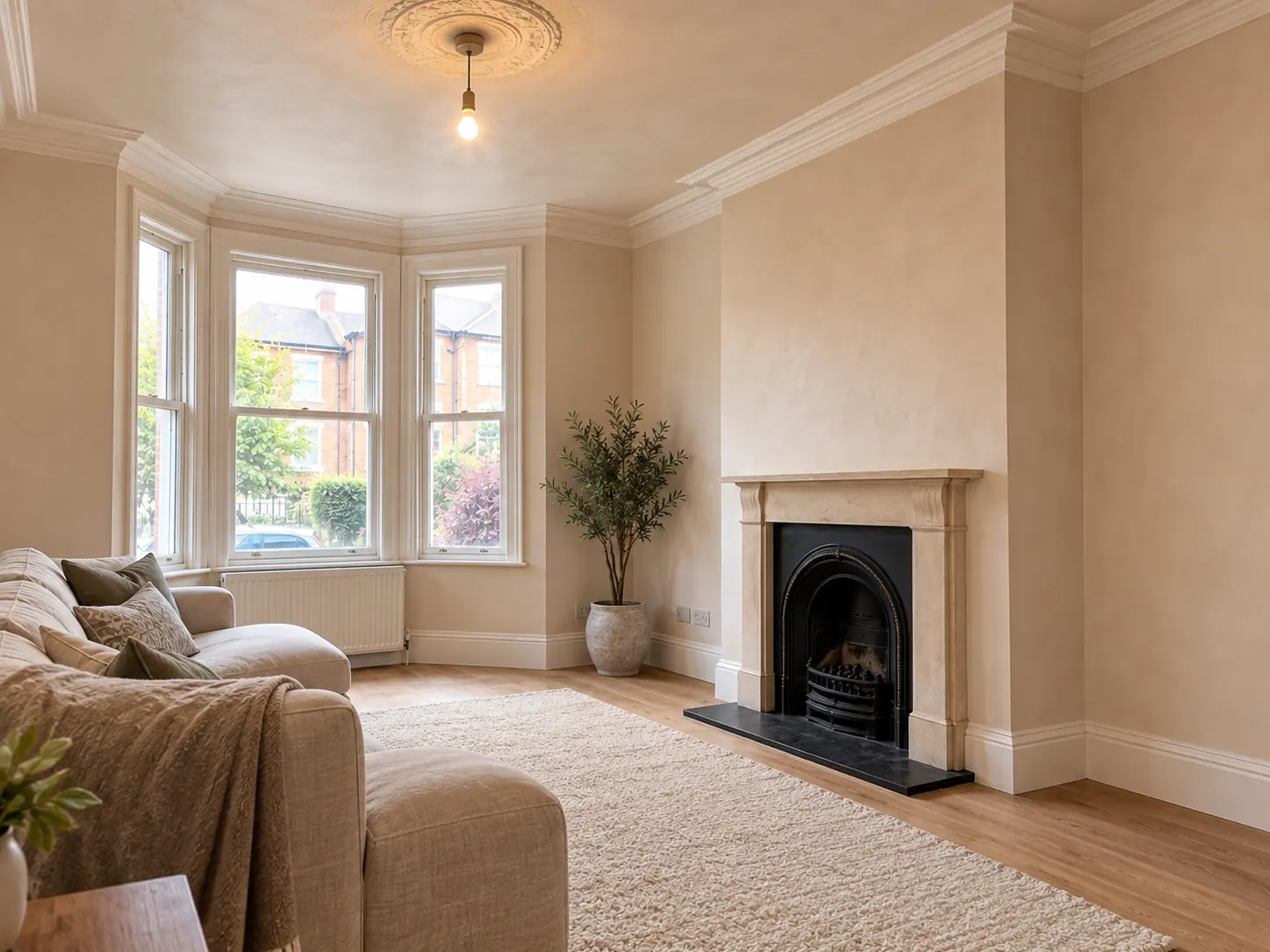 The same living room skimmed smooth and freshly decorated