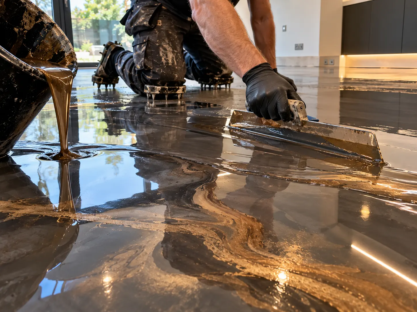 Metallic resin being worked by hand